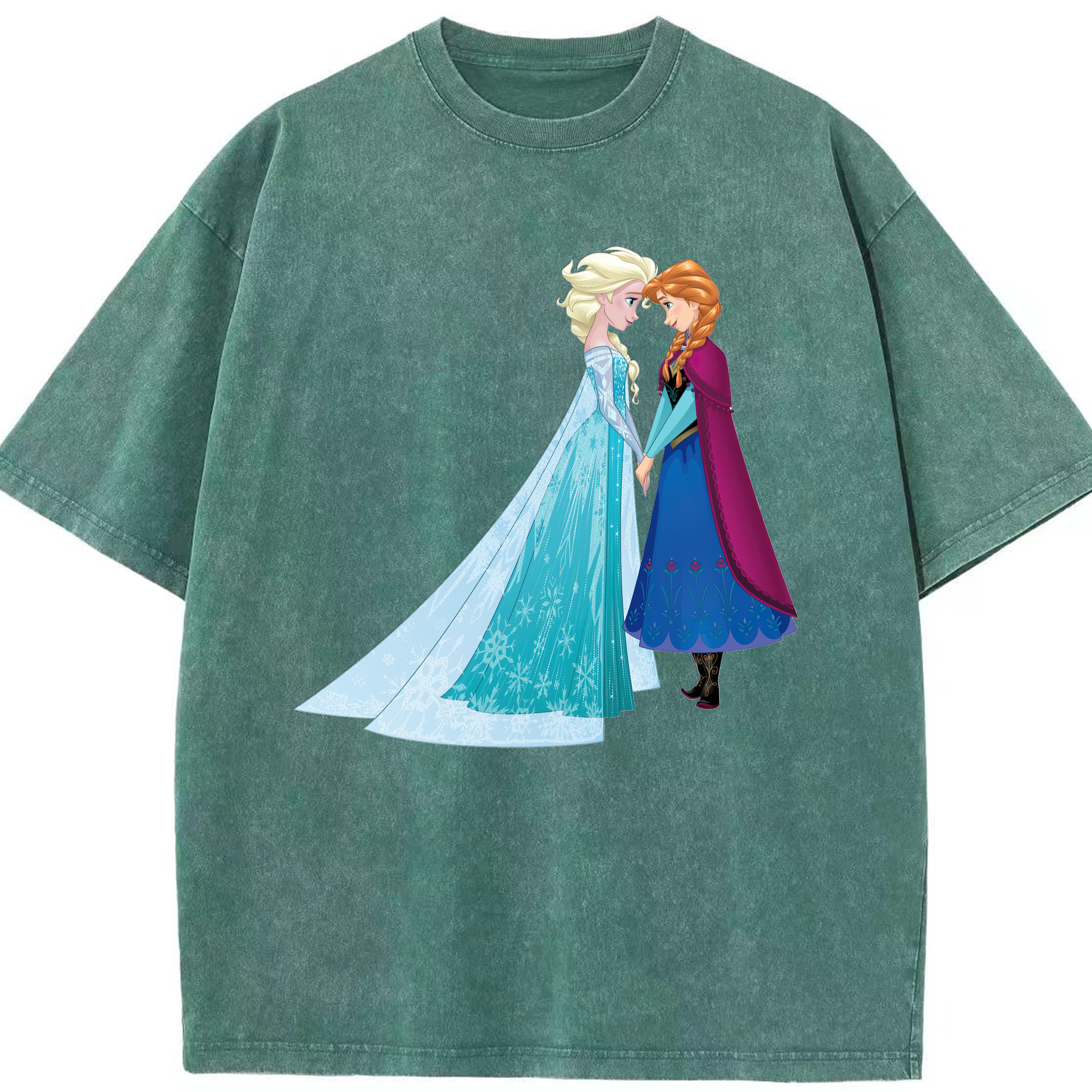 （画像用） アナと雪の女王 アンナ エルサ Frozen Anna Elsa 綿100% ヴィンテージ風 半袖Tシャツ（フロントプリント）